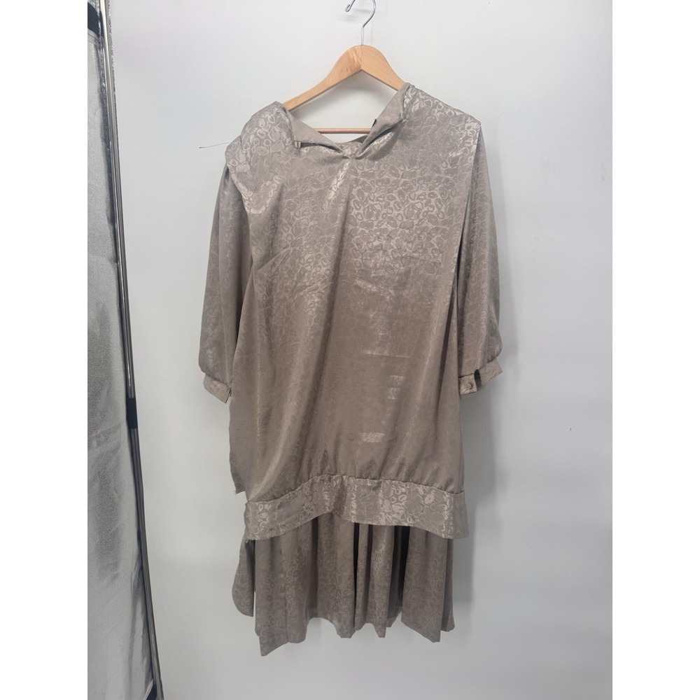 Vintage Alexis Dress 16W Champagne Beige Leopard Print Pleated Drop Waist Long S - Picture 5 of 8